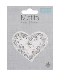 Iron-On Motif Patch - White Sequin Heart