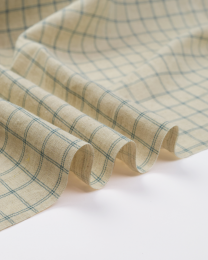 Linen & Cotton Blend Fabric - Windowpane Plaid Blue