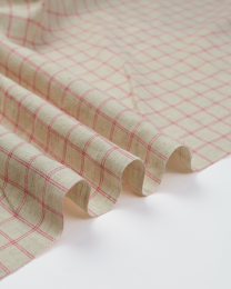 Linen & Cotton Blend Fabric - Windowpane Plaid Pink
