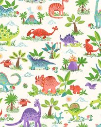 Patchwork Cotton Fabric - Dino Friends - Dino Scene Cream