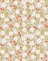 Patchwork Cotton Fabric - Evergreen - Dog Rose - Grey