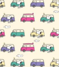 Patchwork Cotton Fabric - Peanuts™ - Snoopy & Woodstock's Adventure - Campervans