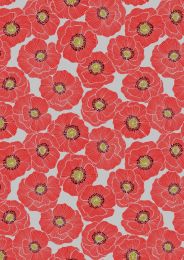 Patchwork Cotton Fabric - Poppies - Large Poppy on Grey