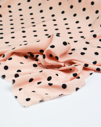 Viscose Challis Lawn Fabric - Black & Pink Polka Dot