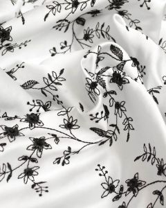 Embroidered Duchess Satin Fabric - Black and White