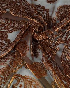Silk Velvet Devore Fabric - Gingerbread Paisley