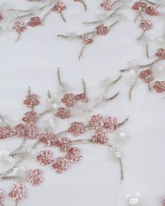 Embellished Tulle Fabric - Cherry Blossom