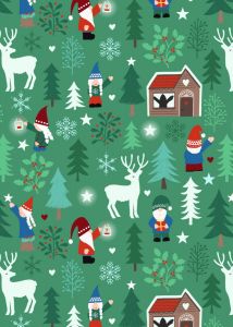 Christmas Patchwork Fabric - Hygge Glow - Tomte Forest Green