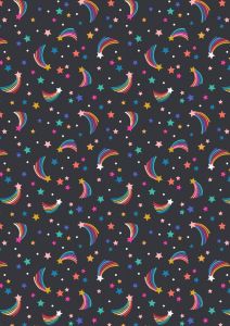 Patchwork Cotton Fabric - Over the Rainbow - Shooting Stars on Coal