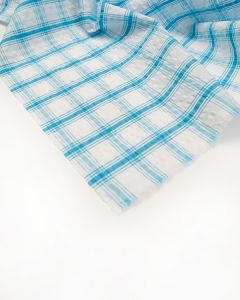 Bubble Cotton Seersucker Fabric - Turquoise Check