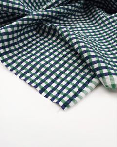 Bubble Gingham Cotton Seersucker Fabric - Green & Navy
