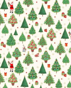 Christmas Patchwork Cotton Fabric - Merry Christmas - Christmas Trees Cream