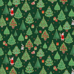 Christmas Patchwork Cotton Fabric - Merry Christmas - Christmas Trees Green