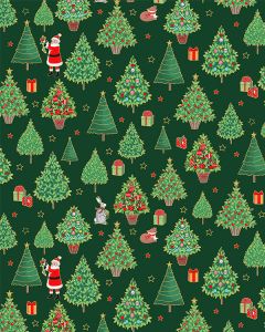 Christmas Patchwork Cotton Fabric - Merry Christmas - Christmas Trees Green