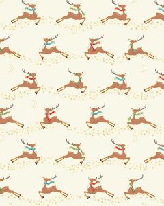 Christmas Patchwork Cotton Fabric - Merry Christmas - Flying Reindeer Cream