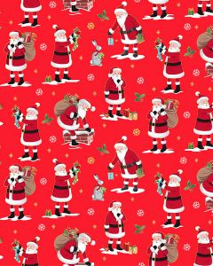 Christmas Patchwork Cotton Fabric - Merry Christmas - Santa Claus Red