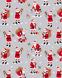Christmas Patchwork Cotton Fabric - Merry Christmas - Santa Claus Silver