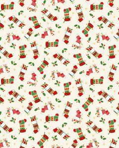 Christmas Patchwork Cotton Fabric - Merry Christmas - Stocking Scatter Cream