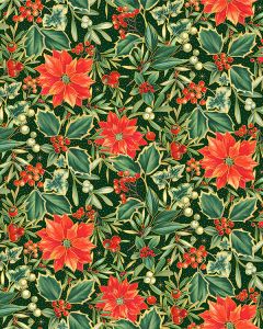 Christmas Patchwork Cotton Fabric - Festive Foliage - Poinsettia Forest Green