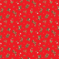 Christmas Patchwork Cotton Fabric - Festive Foliage - Sprig Scatter Red