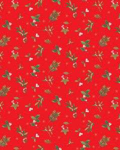 Christmas Patchwork Cotton Fabric - Festive Foliage - Sprig Scatter Red