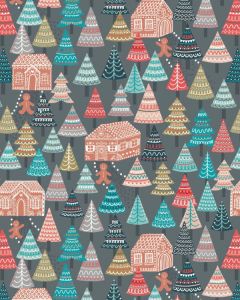 Christmas Patchwork Fabric - Gingerbread Season - Gingerbread Forest Grey