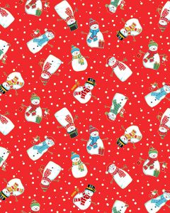 Christmas Patchwork Cotton Fabric - Merry Christmas - Scatter Snowmen Red