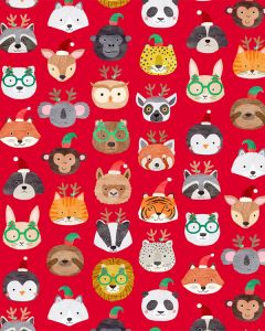 Christmas Patchwork Fabric - Merry Menagerie - Red