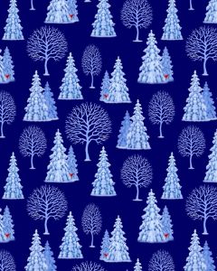 Christmas Patchwork Cotton Fabric - Tomten's Village - Tomten Trees Blue