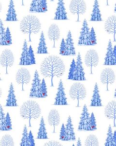 Christmas Patchwork Cotton Fabric - Tomten's Village - Tomten Trees White
