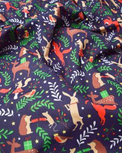 Christmas Poly Cotton Fabric - Festive Forest Navy