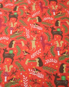 Christmas Poly Cotton Fabric - Festive Forest Red