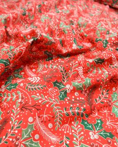 Christmas Poly Cotton Fabric - Holly Berries Red
