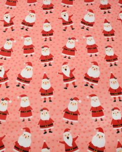 Christmas Poly Cotton Fabric - Smiley Santa Pink