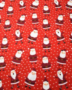 Christmas Poly Cotton Fabric - Smiley Santa Red