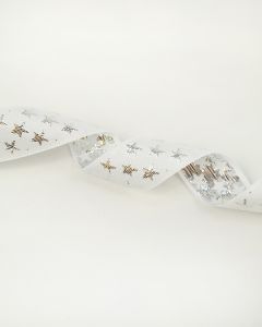 Christmas Ribbon - Jacquard Star- White - 25mm