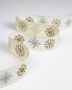 Christmas Ribbon - Glitter Snowflake Ivory - 42mm