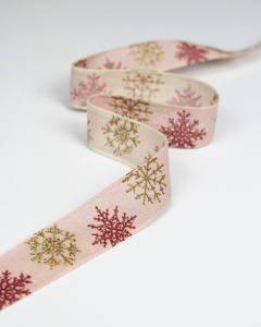 Christmas Ribbon - Glitter Snowflake Pink - 25mm