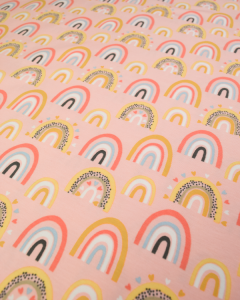 Cotton Jersey Fabric - Happy Rainbows Pink