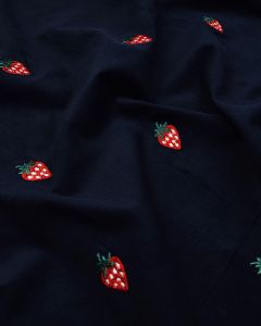 Cotton Needlecord Fabric - Embroidered Strawberries