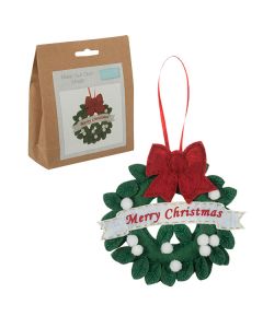 Felt Christmas decoration - a silver grey coloured Nordic style snowflake with red embroidery & gingham ribbon loop