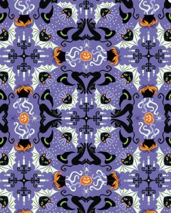Halloween Patchwork Fabric - Haunted House - Hats Cats & Bats