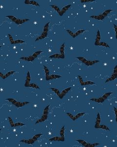Halloween Patchwork Fabric - Twilight - Bat Flight Blue