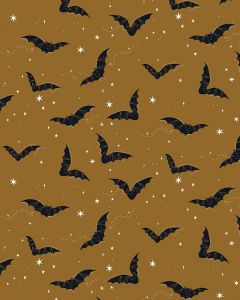 Halloween Patchwork Fabric - Twilight - Bat Flight Gold