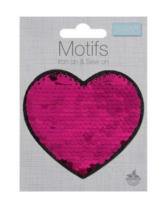 Iron-On Motif Patch - Flip Sequin Heart Pink