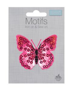 Iron-On Motif Patch - Pink Sequin Butterfly
