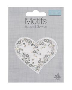 Iron-On Motif Patch - White Sequin Heart