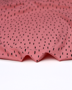 Organic Cotton Jersey Fabric - Dashes on Rose
