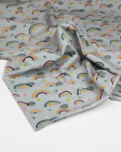 Organic Cotton Jersey Fabric - Rainbows Grey