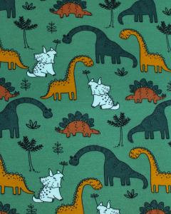 Organic Cotton Sweatshirt Fleece Fabric - Dino-Mighty Jungle